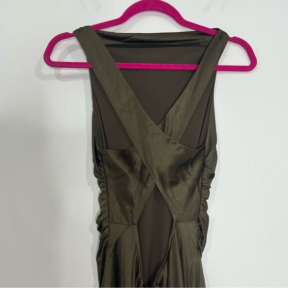 Reformation Morel Brown Anaiis Silk Dress High Neck Open Back Maxi Dress Size 4 - Picture 6 of 11